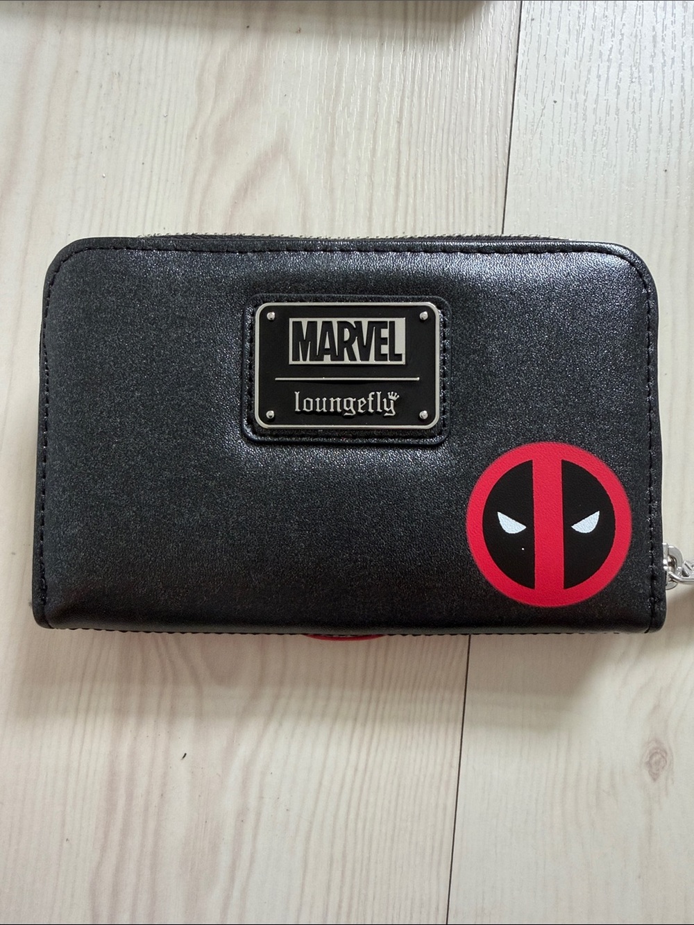 Loungefly Black Wallet with Red Deadpool Emblem